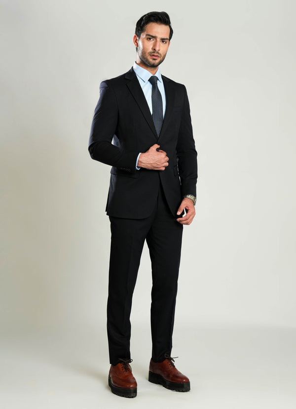 Lawrencepur navy blue plain 2-piece formal suit, a timeless wool-rich ensemble.