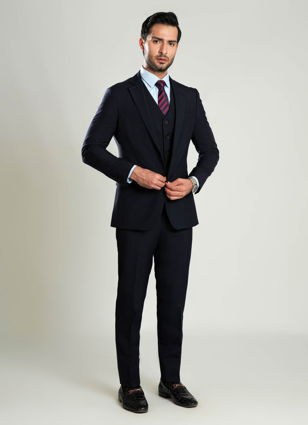 Lawrencepur blue plain 3-piece suit in Tropical Classic poly-wool fabric.