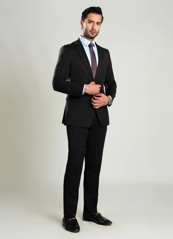 Lawrencepur charcoal grey plain 2-piece formal suit, a wool-rich classic.