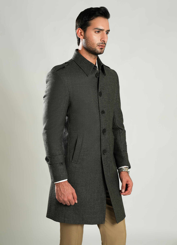 Lawrencepur checkered wool-rich worsted tweed long coat for men in winter.