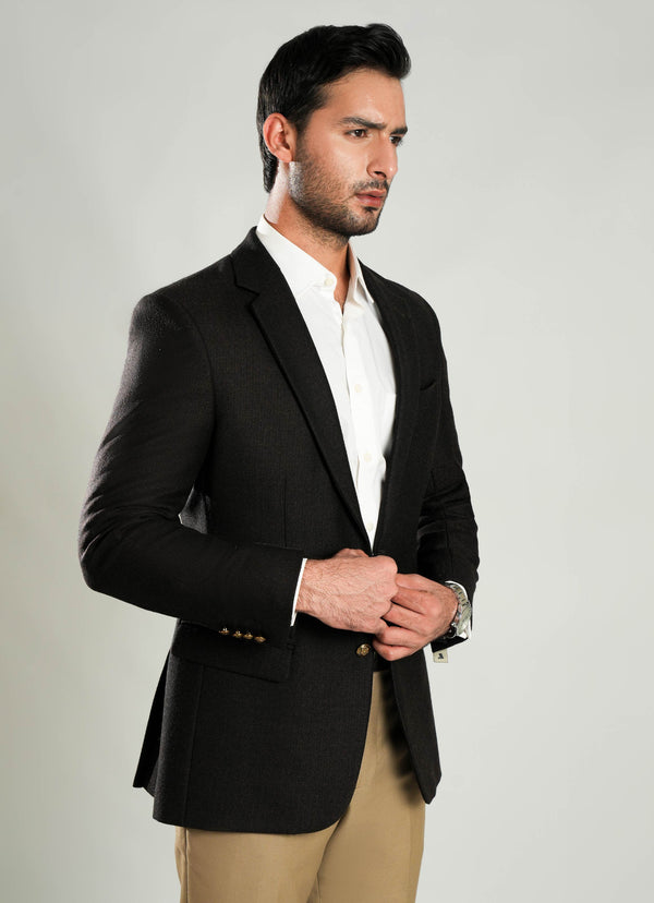 Lawrencepur brown self-striped worsted tweed blazer for a sophisticated winter style.