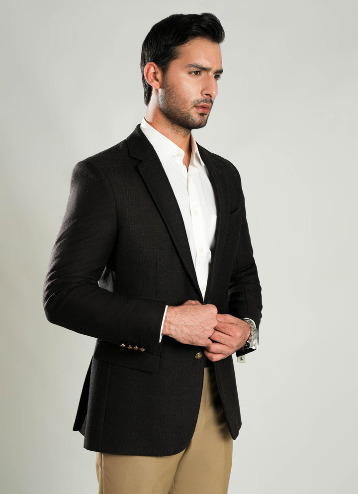 Lawrencepur brown self-striped worsted tweed blazer for a sophisticated winter style.