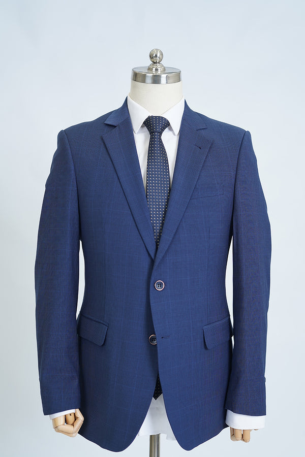 Royal Blue Checks Wool Rich Classic Blazer