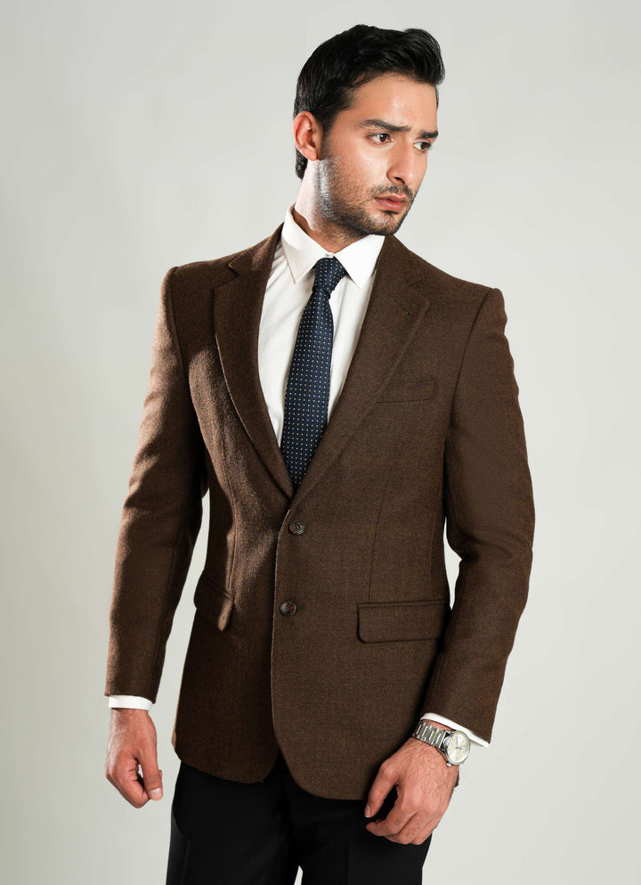 Lawrencepur brown plain worsted tweed blazer, a timeless wool-rich jacket.