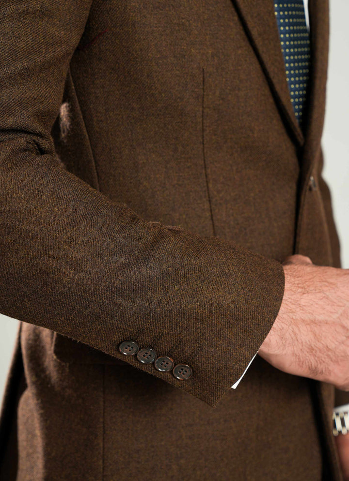 Brown Plain Classic Blazer - Wool Blend Tweed, Winter Men’s Formal Coat