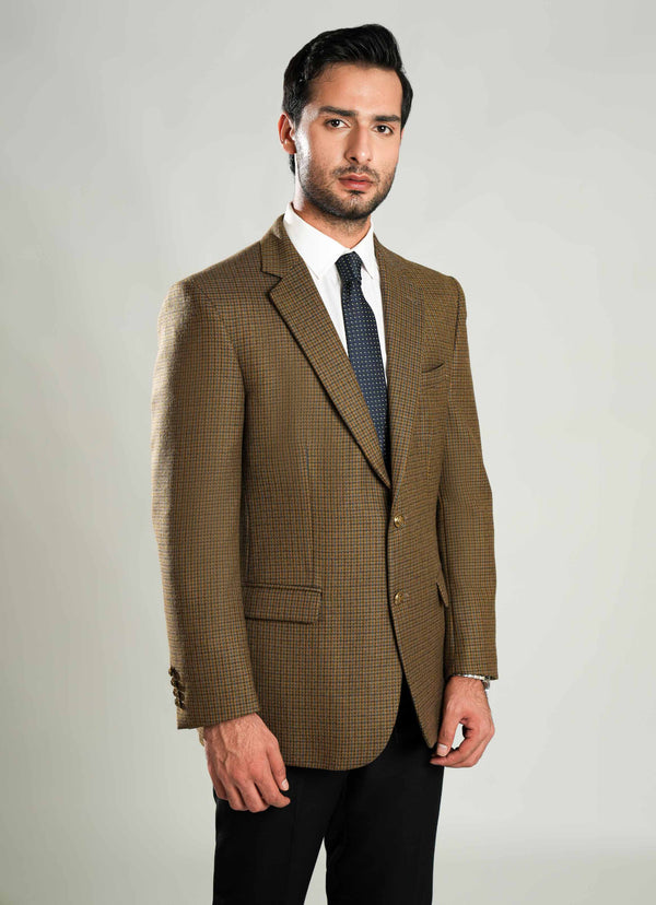 Lawrencepur multi-check worsted tweed blazer, a statement wool-rich classic jacket.