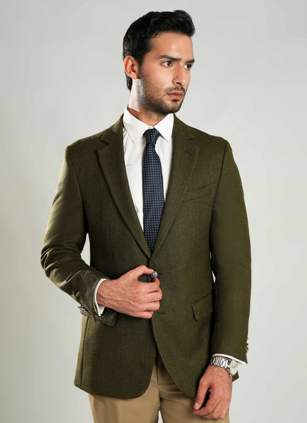 Lawrencepur cedar herringbone worsted tweed blazer for a warm and stylish look.