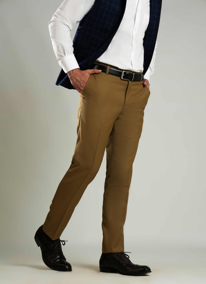 Lawrencepur men's brown formal trousers in soft worsted flannel fabric for winter.