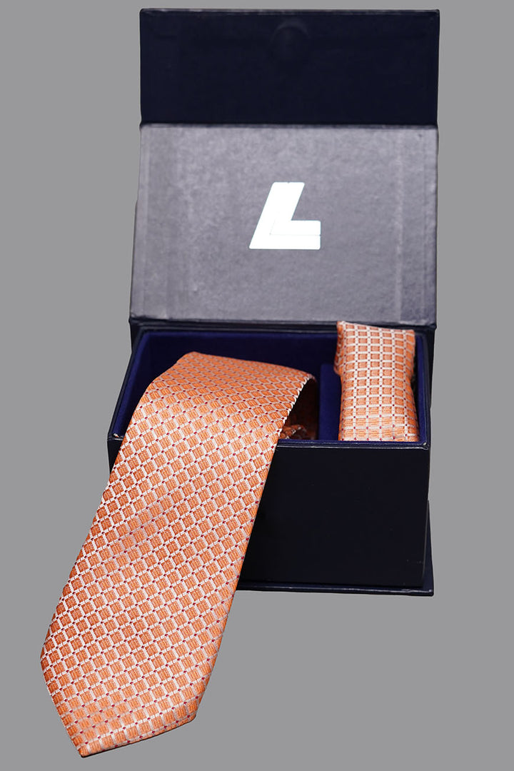 Elegant Peach Silk Tie & Pocket Square - Men’s Formal Accessories
