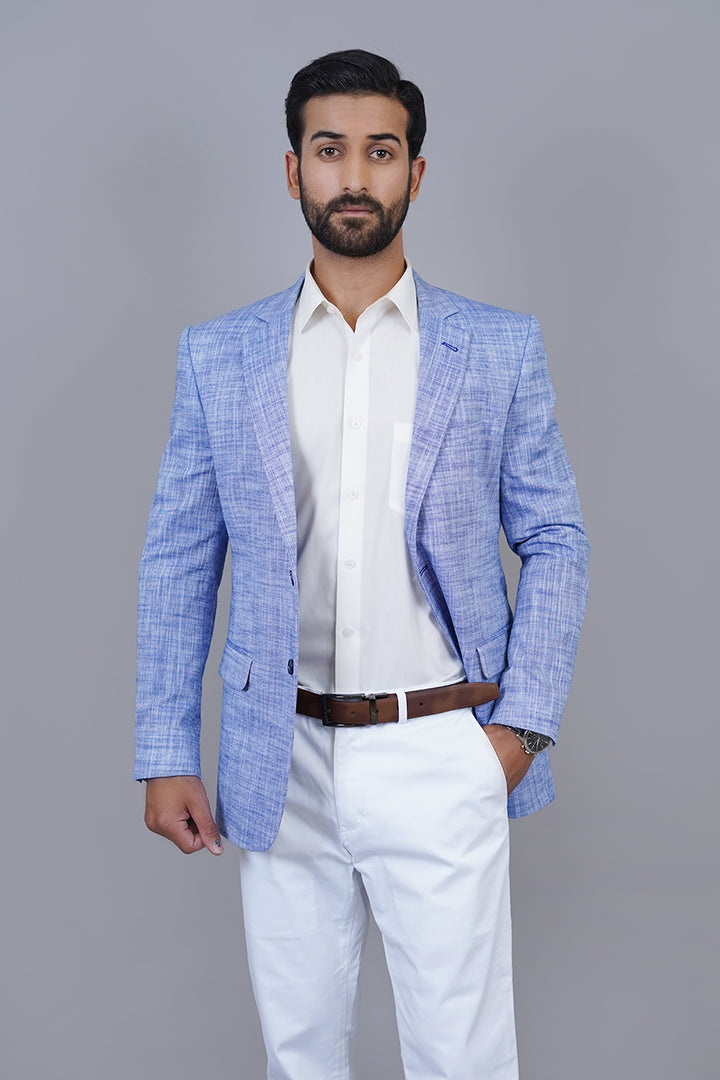 Blue Linen Blazer Front View – Lightweight & Breathable