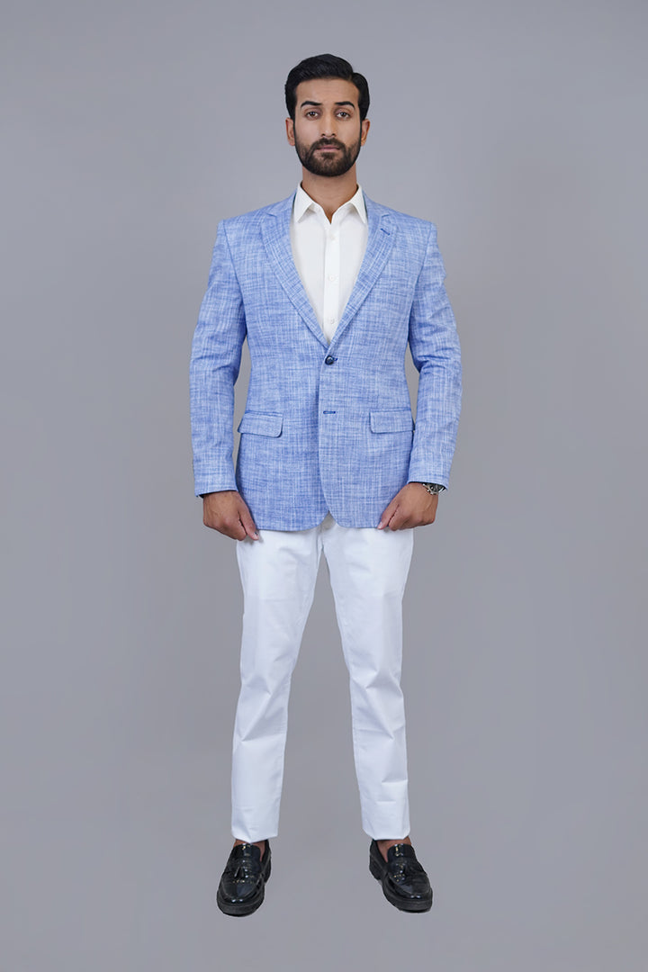 Men's Blue Textured Linen Blazer – Lawrencepur Summer Formal Wear