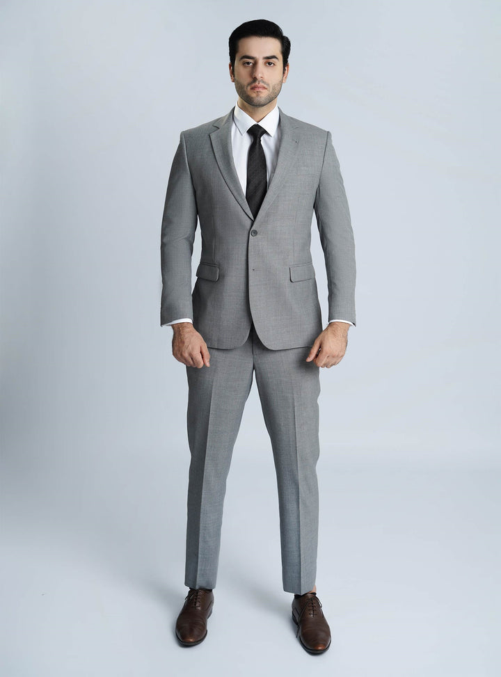 Lawrencepur medium grey wool-rich Tropical Classic 2-piece formal suit for men.