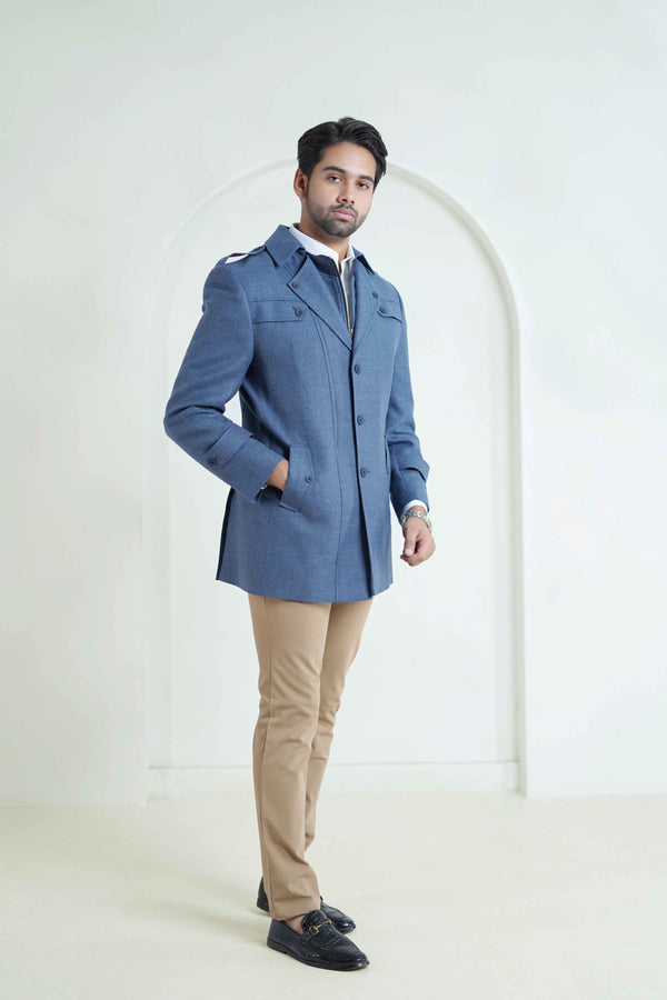 Plain Sky Blue, Wool Rich, Worsted Tweed Double Jackets