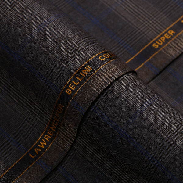 Glen Plaid Checks-Charcoal Grey, S 100s Pure Wool, Bellini Suiting Fabric