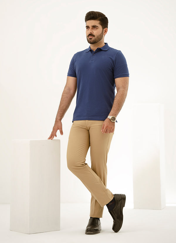 Plain-Blue,100% Combed Cotton Pique Polo Shirt