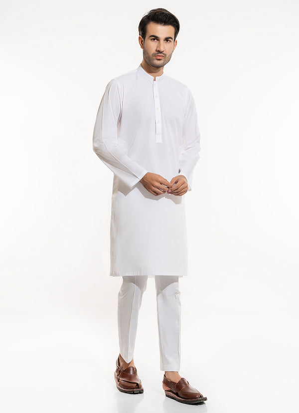 Self Textured-White (Bird's Eye Style), 100% Fine Alpha Cotton Kurta