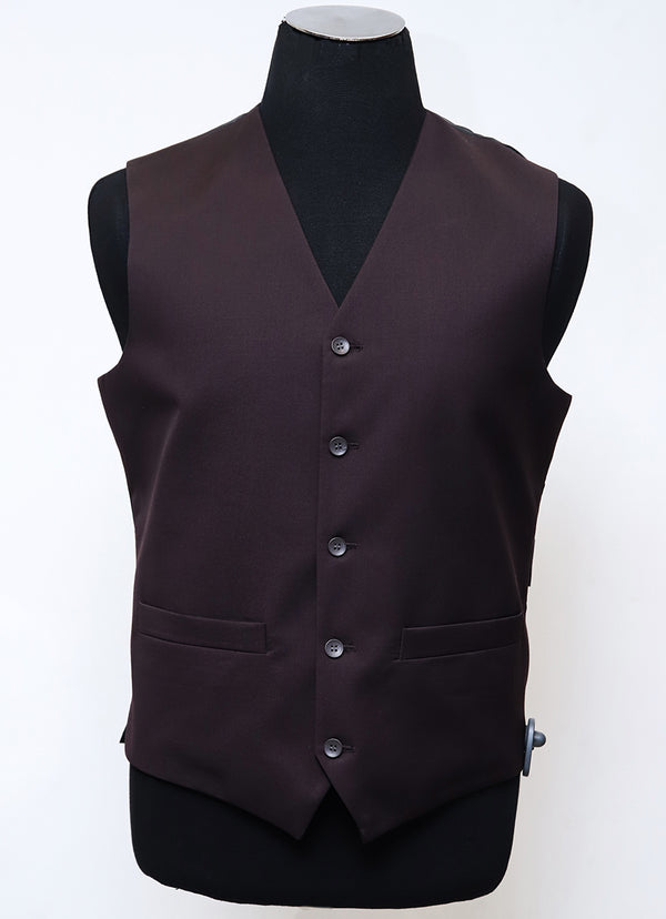 Plain Brown, Wool Rich V Neck Vest