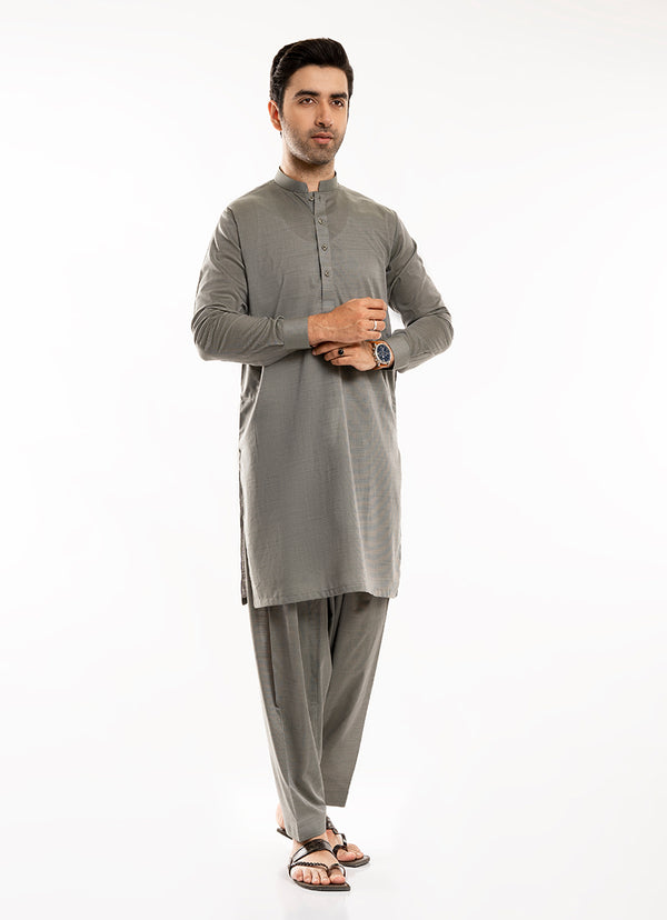 Olive Green Yarn Dyed Melange Cotton Shalwar Kameez