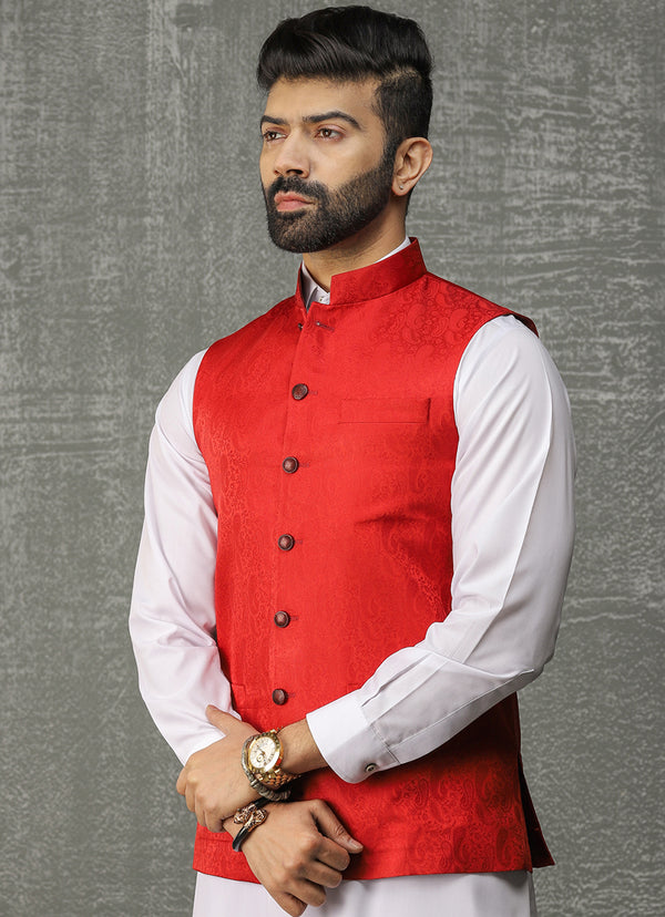 Waist Coat - Jamawar Red Design