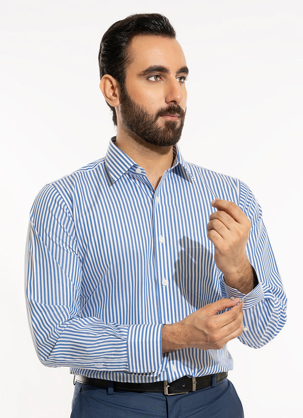 Supernova Silver - Blue Chalk Stripes Formal Shirt