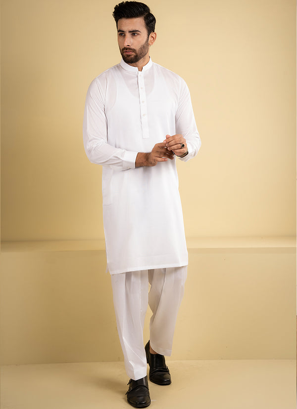 White Self Stripes Textured Alpha Cotton Shalwar Kameez