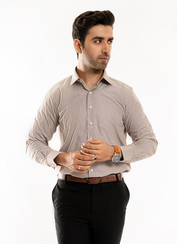 Self Textured- Brown Pencil Stripes, Delta Cotton Rich Formal Shirt