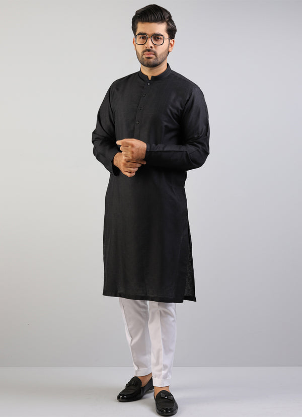 Black Geometric Self Pattern Jamawar Kurta